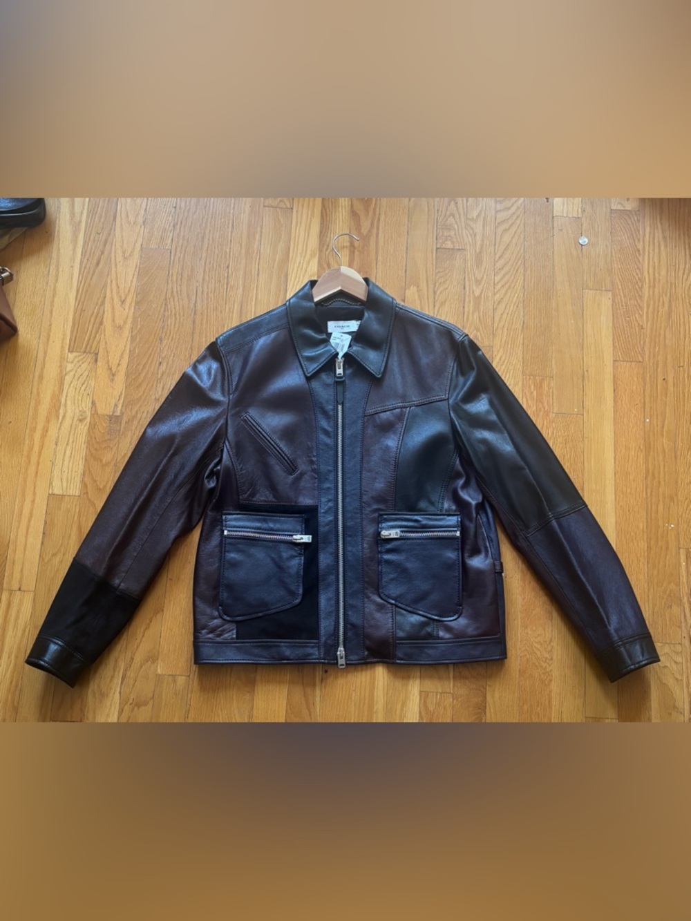 Coach Leather Patchwork Moto Jacket with Silver Hardware